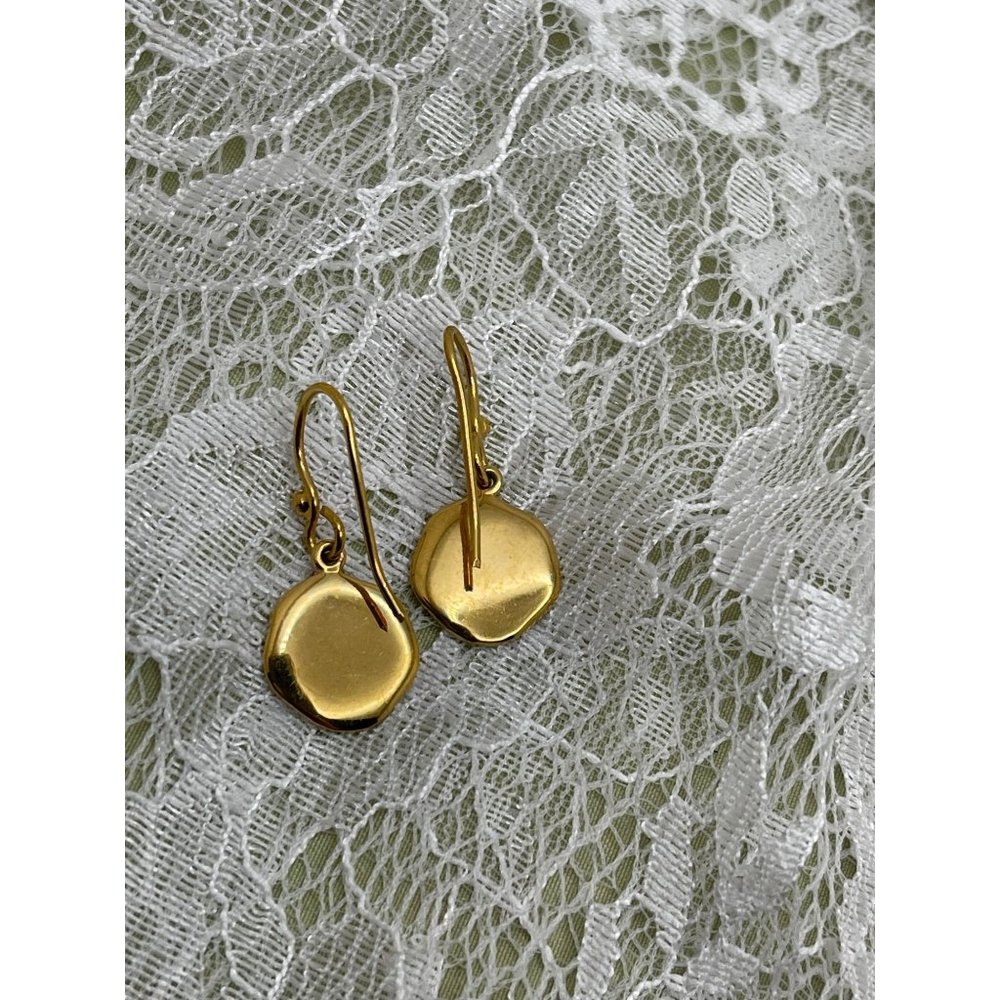 Gold Tone Tree Engraved Round Dangle Earrings - Picture 3 of 12
